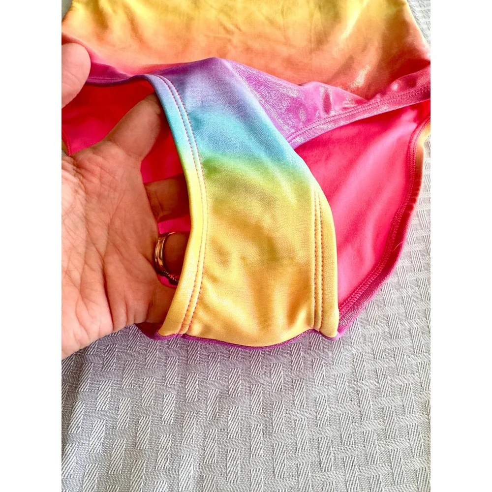 Sugar & Jade Girls Rainbow Ombre Metallic Shimmer One Piece Swimsuit Size 12/14